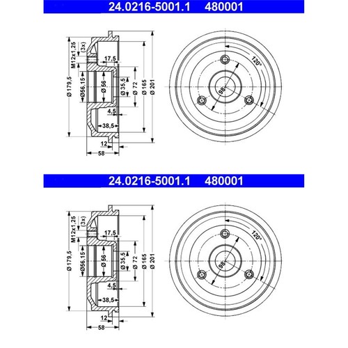 Ate 165 0mm bremstrommeln - ate, 165,0mm