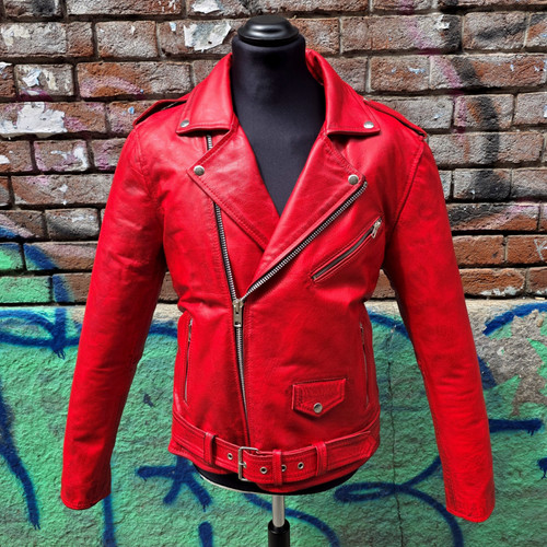 Herren lederjacke rot biker - rot,