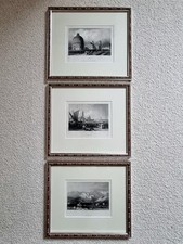 Konvolut 3 gerahmte Stahlstiche mit Passepartouts