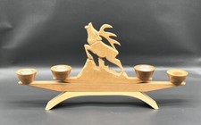 Erzgebirge alter Kerzenhalter Kerzenständer mit geschnitztem Hirsch DDR #KA145