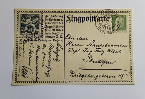 Flugpostkarte 1912 bayern - flugpostkarte,