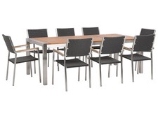Gartenmöbel Set Tisch 220 cm Eukalyptusholz 8 Rattanstühle in Schwarz Grosseto