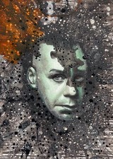 ORIGINAL Acryl Bild Gemälde Portrait Mann Abstrakt Kunst Modern  HANDGEMALT A4