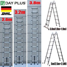 Edelstahl Teleskopleiter Ausziehbare Leiter Mehrzweckleiter 3.8m 2.6m 5m EN131