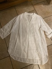 Made in Italy Longbluse weiß Stehkragen Leinen 40 42 L