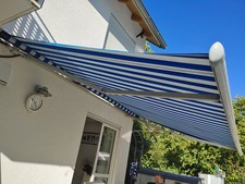 Kassettenmarkise Markilux 4,3x3 m elektrisch blau-hellstgrau