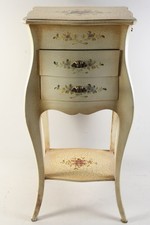 Q40S05- Stilmöbel Holz Nachttischchen handbemalt mit Blumenmotiv