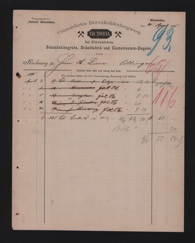 Hötensleben rechnung 1895 - rechnung,