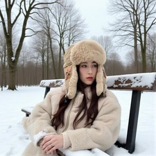 Unisex Winter Bombermütze | Russische Uschanka mit Fell | Warme Ski-Pelzmütze