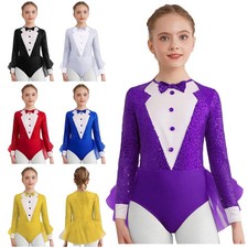 Mädchen Kunstlaufanzug Mit Glitzern Klassisch Tanzanzug Leotard Wettkampfanzug