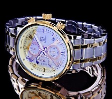 Pierrini Herren Armband Uhr Chronograph Silber Gold Farben Butterflyschließe