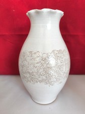 Vintage Keramikvase 19cm Weiß Braun Handarbeit Studiokeramik ETG M