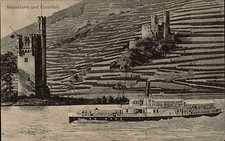1918 Feldpostkarte 1. Weltkrieg Motiv Mäuseturm Ehrenfels Rhein Schiff Dampfer