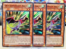 Yugioh Playset 3x Dracheneinheit Aklys SDDL DE003/ Super Rare/ Excellent