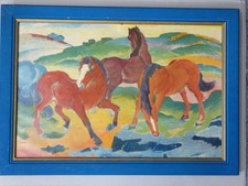 Die roten Pferde - Druckgraphik nach Franz Marc - Kunstdruck gerahmt - 1960