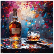 Leinwand Bild Whiskey Zigarre