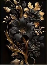 5D Diamond Painting - Schwarz-goldene Blumen 30 x 40 cm #179