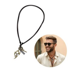 Lederkette Halskette mit Tribal Kreuz Ringe Spirit Symbol Surfer Style Tattoo