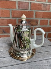 Antik Isolierkanne Porzellan Versilbert  auf Ständer!/Untersetzer m. Füssen Alt