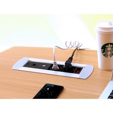 Tischsteckdose 2 x Schuko 2 x USB + RJ45 + HDMI Schalter Aluminium versenkbar