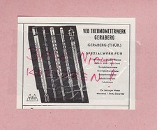 GERABERG, Werbung 1958, VEB Thermometer-Werk Geraberg Labor-Thermometer