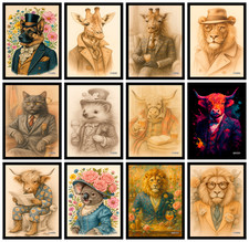 Vintage Trendy Tier Poster Katze Kühe Löwen Wandbild Wohndeko Druck A4 A3 A5