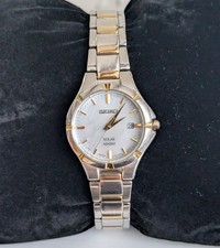 Seiko Damenarmbanduhr, Solar 100m, Bi-Color, Perlmutt Zifferblatt, gebr.