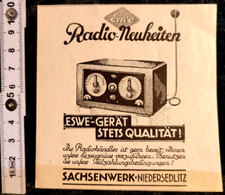 alte Zeitungs/Werbeanzeige  1930/40, Reklame, ESWE Radio Gerät