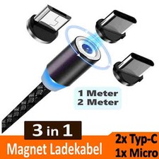 Ladekabel Magnet LED 1m | 2m für Samsung Handy Micro USB Typ-C LG Huawei Xiaomi