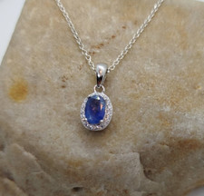 Blau Saphir und Zirkon Edelstein Anhänger. 925er, Sterlingsilber, Elegant, Charm