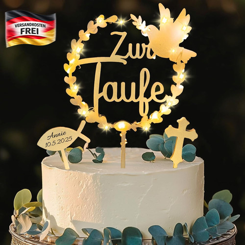 Taufdeko cake topper mit led - taufdeko,