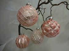 4er Set Christbaumkugel Weihnachtskugel Glas 4fach sortiert Rosé Dekoration