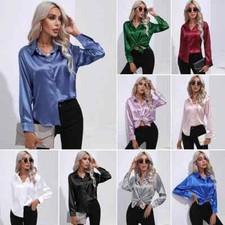Damen Tunika Herbstmode Button Up Satin Seide Hemd Mode Bluse Langarm Shirt 2025