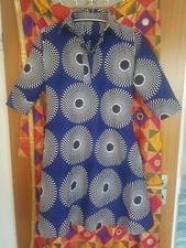 Designerkleid Afrika Kente Blau Bunt Größe 40-42, 100 % Baumwolle