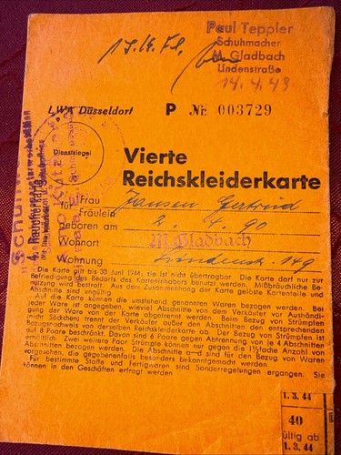 Vierte reichskleiderkarte lwa - vierte,