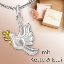 CLEVER SCHMUCK Kette mit Friedenstaube Silber 42/45/50 cm Echt 925 im Etui creme