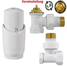 Heizkörper Ventil ECKE SATZ 1/2 Weiss Heizung Thermostat Vorlauf + Rücklauf Kopf