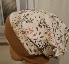 Herbst Handmade  Beanie Mütze Waldtiere auf wollweiß  48-50 /51-53/ 55-57cm Neu