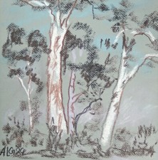 Kohle Kreide Zeichnung "Landschaft" Unikat sig. Prof.em A. Loeschner-Gornau