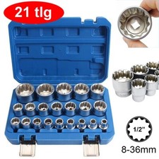 21tlg 1/2 Steckschlüssel Vielzahn Nuss Satz Stecknuss für 6 und 12 Kant 8-36mm