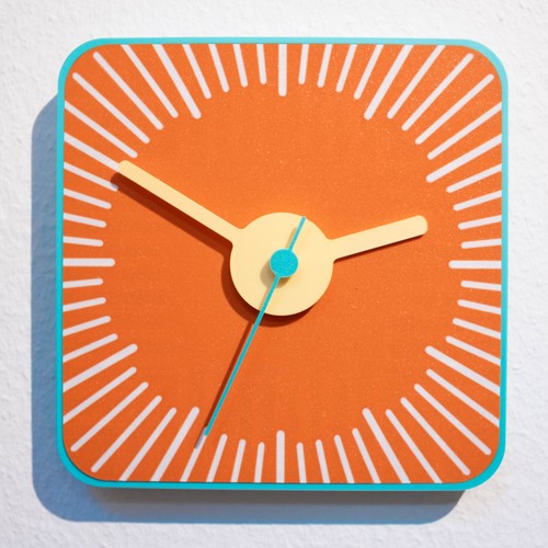 Sunburst teal orange clock - teal, &