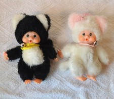 2x Monchichi Monchhichi Kater Stanislaus + Katze Minka original 80er Jahre TOP
