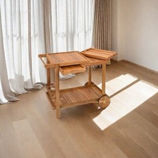 Outdoor Servierwagen Grillwagen küchenwagen Grill Etagenwagen Rollwagen Holz