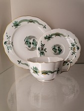 Meissen Teetasse Teegedeck 3 tlg reicher grüner Hofdrache 1. Wahl Top