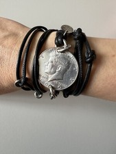 Marjana von Berlepsch Wickelarmband Leder 1969 Half Dollar Münze 925 Kennedy 289