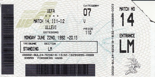 Ticket euro 1992 halbfinale - ticket,