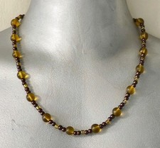 Edle Halskette Handarbeit 46cm Bernstein Braun Glasperlen Glaswachsperlen 
