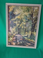 DDR Aquarell Bild in gelb- und grün-Tönen, Motiv Wald, Kunstdruck