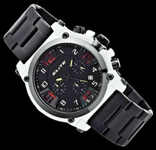 Elite Herren Mesh Armband Uhr Chronograph Schwarz Silber Farben Stoppuhr Datum