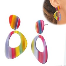 1 Paar schöne Statement Hänge Ohrringe Retro 70er Jahre Style Disco Bonbonfarben